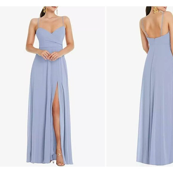 New LOVELY Women's Size 4-R ADJUSTABLE STRAP WRAP BODICE MAXI DRESS IN SKY BLUE - Picture 1 of 11